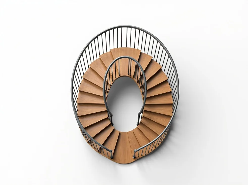 Quarter turn modular staircase with oak treads and stainless steel baluster railing